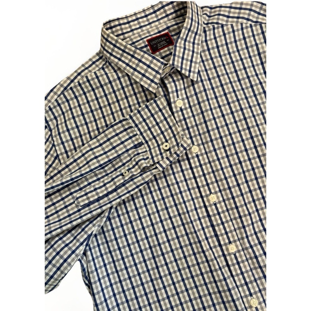 UNTUCKit Long Sleeve Shirt Plaid Blue Gray Size XL 100% Cotton preppy collegiate